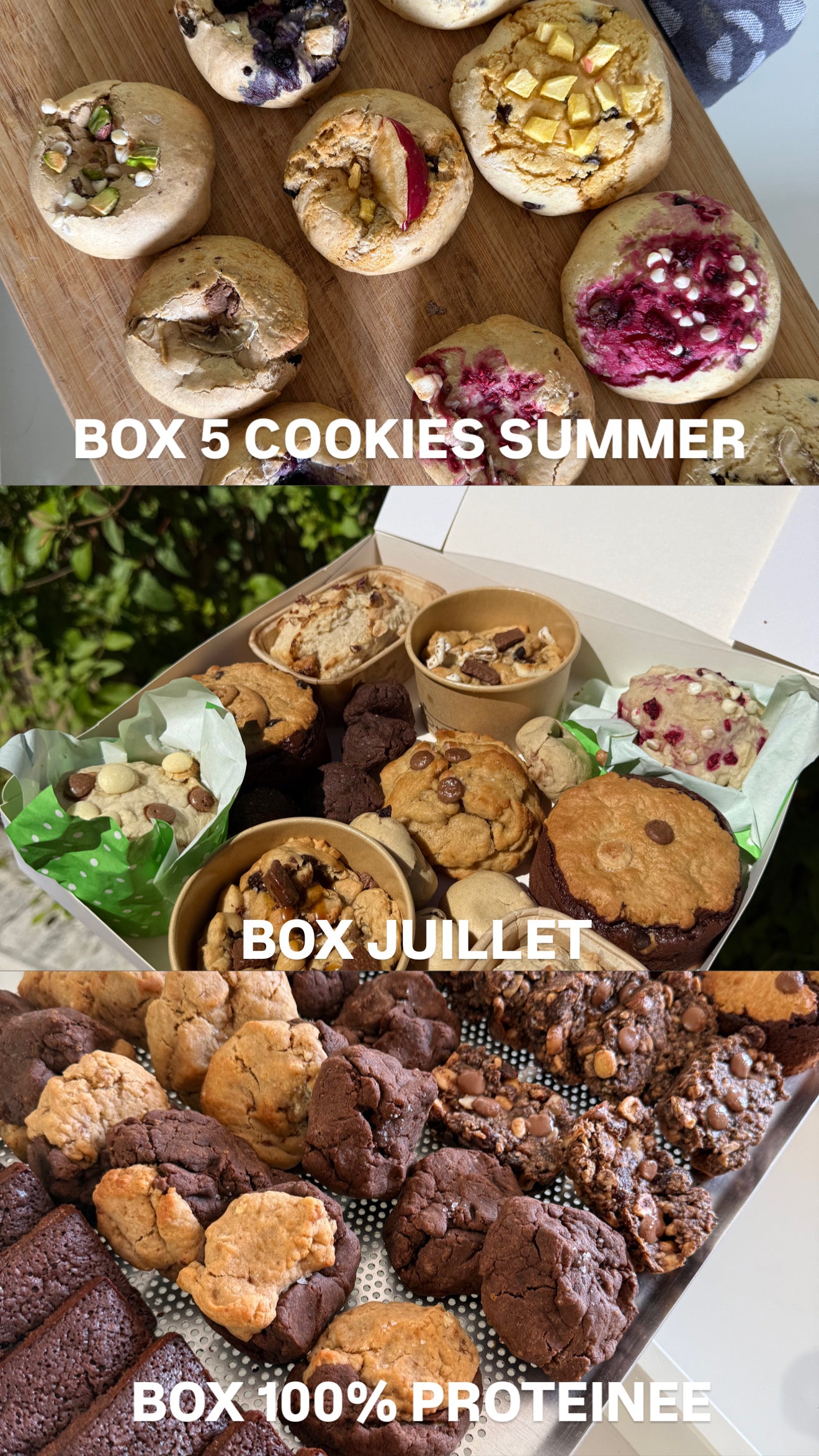 OFFRE DU JOUR : 3 ou 4 lots comprenant Box 100% protéinee / box cookies Summer / box juillet